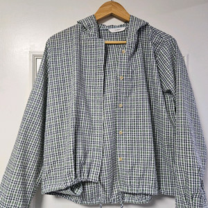 피그먼트 초록 체크 후드 남방 긴팔 셔츠