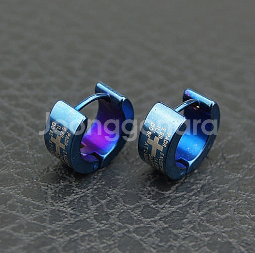 새 파랑 귀걸이 티타늄 스틸 성경 십자가 인기 패션 남성 여성 선물--0