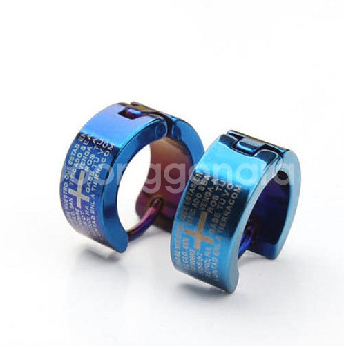 새 파랑 귀걸이 티타늄 스틸 성경 십자가 인기 패션 남성 여성 선물--3