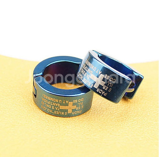 새 파랑 귀걸이 티타늄 스틸 성경 십자가 인기 패션 남성 여성 선물--4