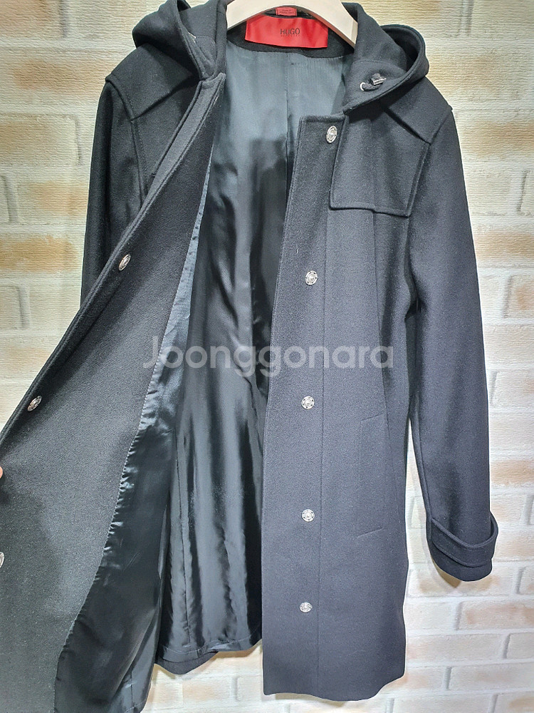 휴고보스 정품 상태좋은 100%버진울 후드 더플 코트 95--3