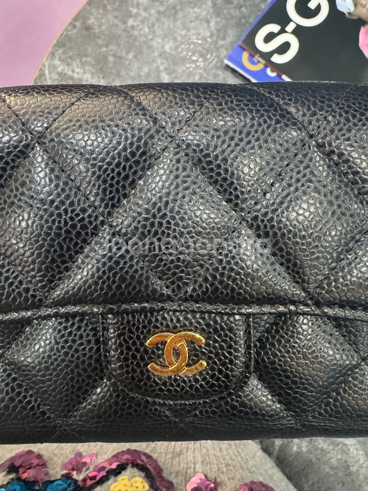 샤넬 캐비어 레더 금장 장지갑--7