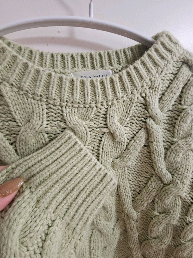 여리여리 도톰 코코 마티니 케이블 크롭 니트 연두 옷장정리--1