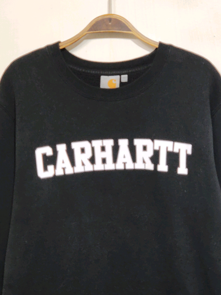 (L) 칼하트 빅로고 맨투맨 블랙 기모 스웨트 티셔츠--1