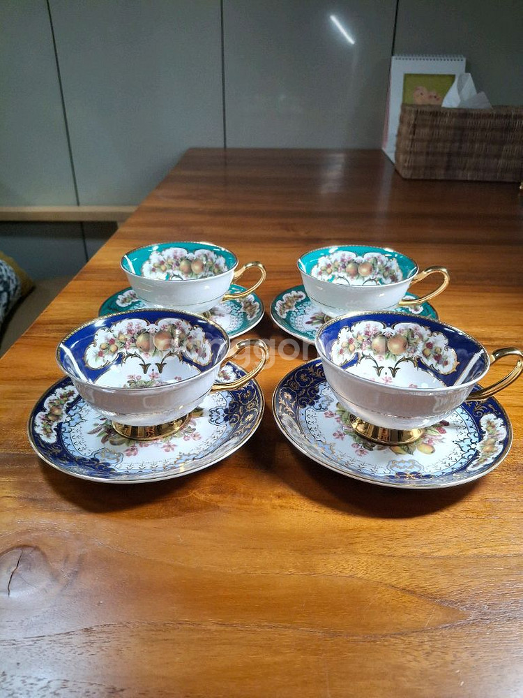 영국풍 본차이나 찻잔, 소서 4세트--0