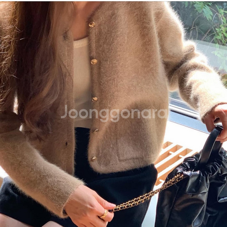 (새상품) 온스 앙고라 트위드 가디건 카멜색--4