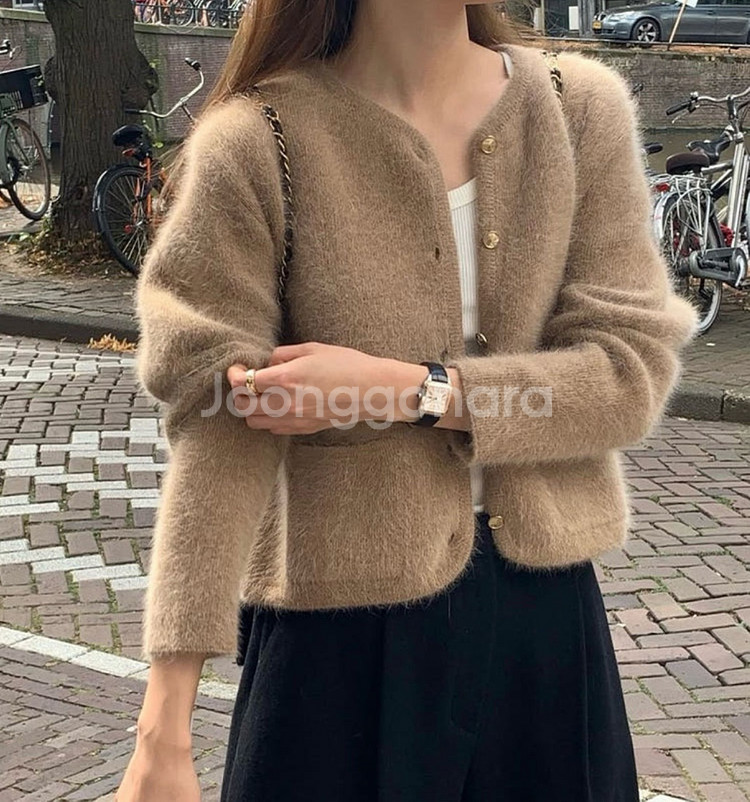 (새상품) 온스 앙고라 트위드 가디건 카멜색--0