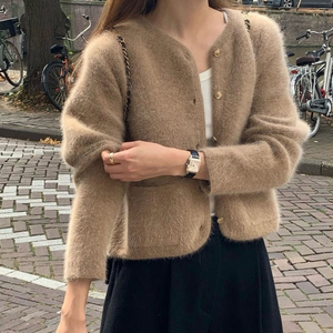 (새상품) 온스 앙고라 트위드 가디건 카멜색