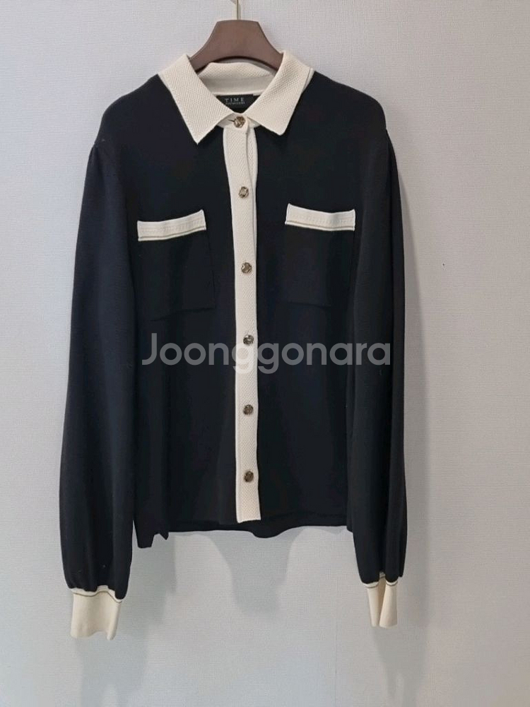 TIME 모·캐시미어 혼방 배색 니트 가디건 (F)--3