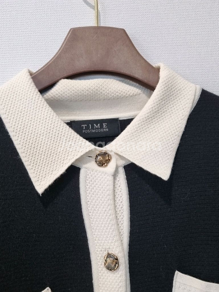 TIME 모·캐시미어 혼방 배색 니트 가디건 (F)--5