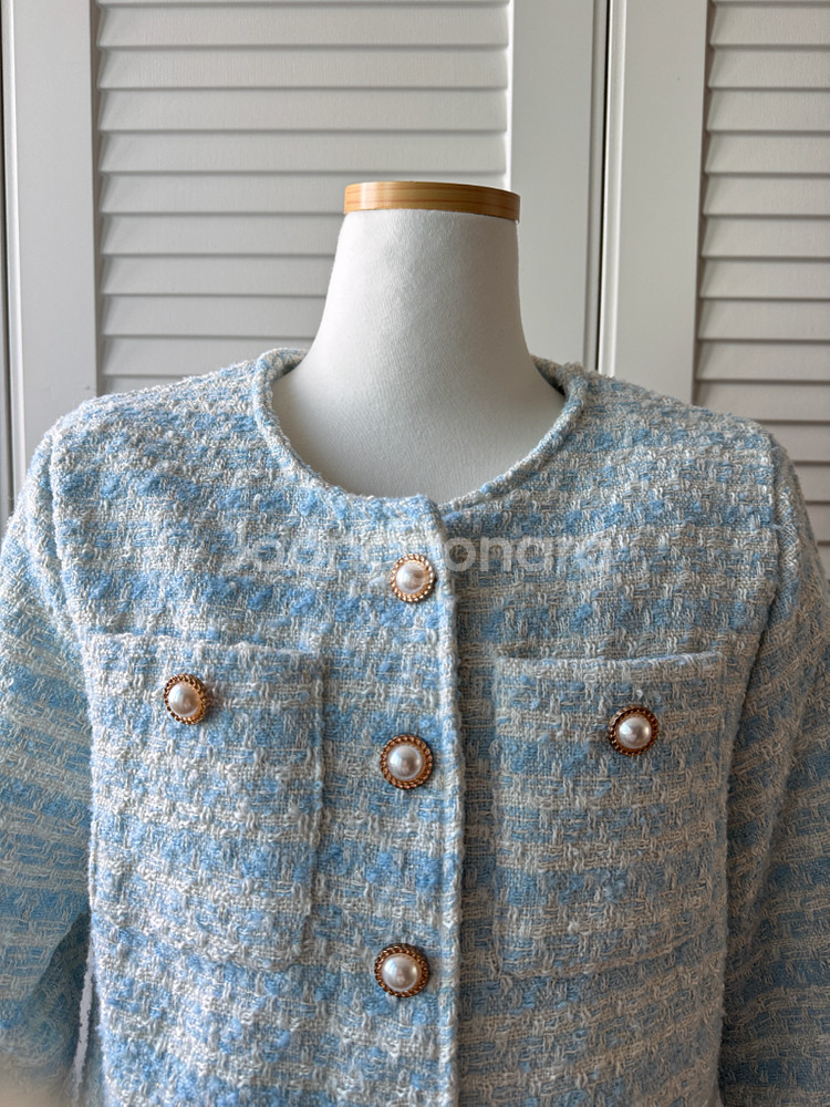 하늘색 트위드 자켓--1