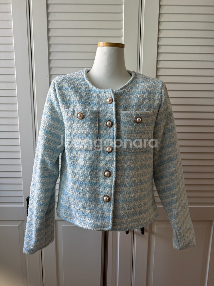 하늘색 트위드 자켓--0