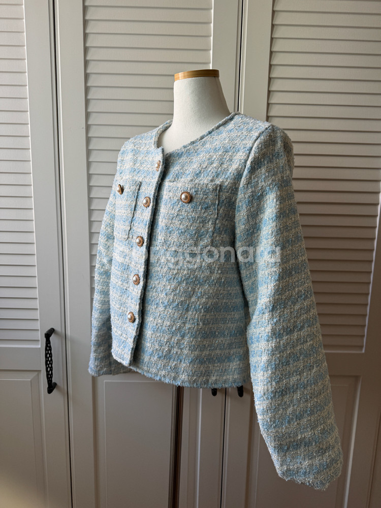 하늘색 트위드 자켓--2