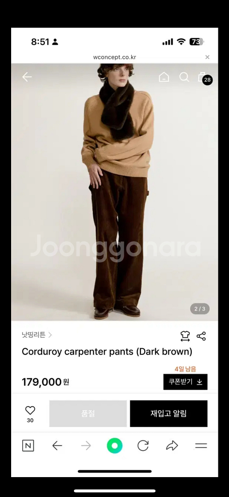 낫띵리튼 코듀로이 카펜터 팬츠 (브라운)--1