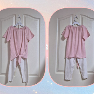 140/10-11Y 페리미츠 골지 매듭티+폴햄 아이보리 레깅스 상하복세트