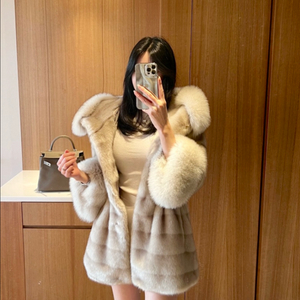 사가폭스 퍼 밍크 후드 코트