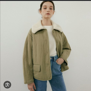 블랭크03 blank03 울 시어링 카라 패디드 점퍼 카키 프리사이즈