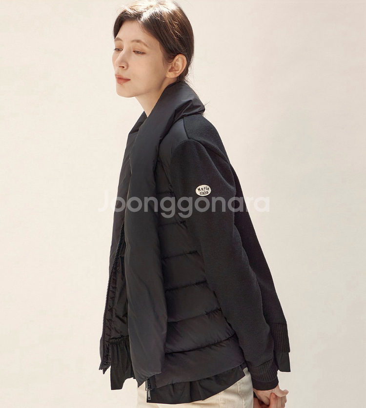 (새상품) 마리끌레르 니트 다운 머플러 포함 간절기 구스 경량 패딩 55--1
