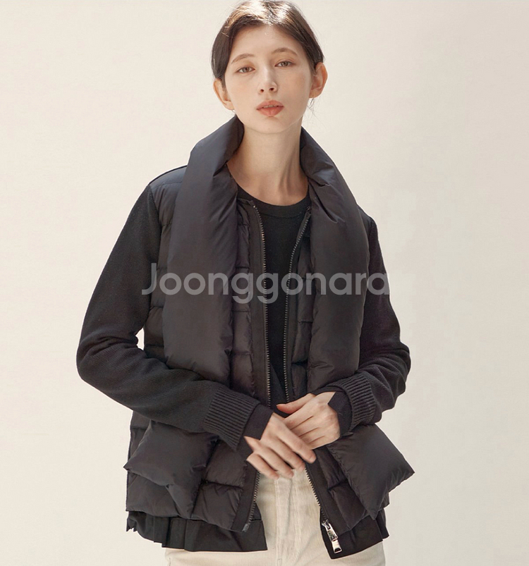 (새상품) 마리끌레르 니트 다운 머플러 포함 간절기 구스 경량 패딩 55--0