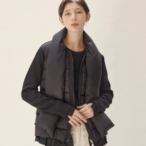 (새상품) 마리끌레르 니트 다운 머플러 포함 간절기 구스 경량 패딩 55