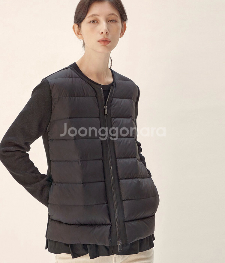 (새상품) 마리끌레르 니트 다운 머플러 포함 간절기 구스 경량 패딩 55--2