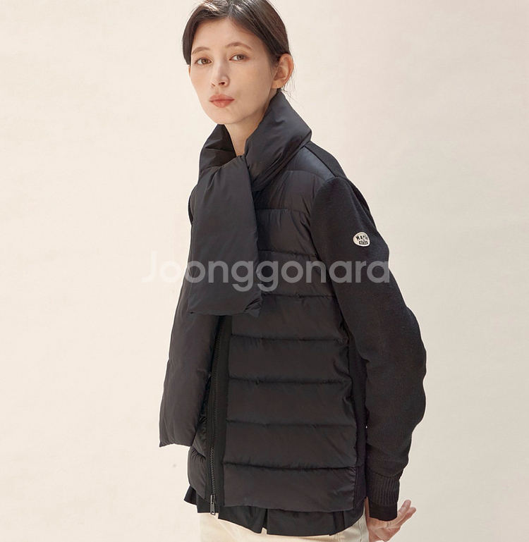 (새상품) 마리끌레르 니트 다운 머플러 포함 간절기 구스 경량 패딩 55--3