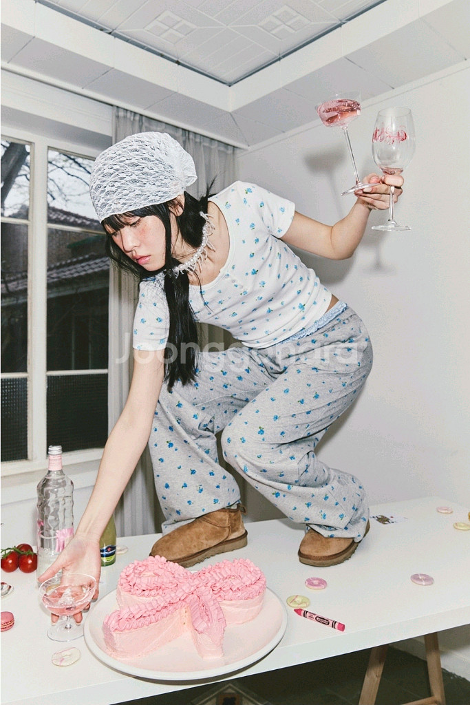 럭키슈에뜨 패턴 저지 롱 팬츠 멜란지그레이 36사이즈--0