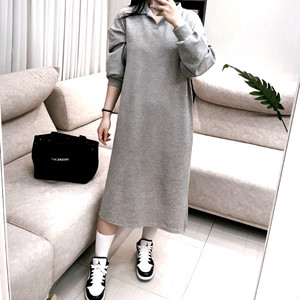 보카시그레이 넥카라 기모안감 옆트임 롱 원피스