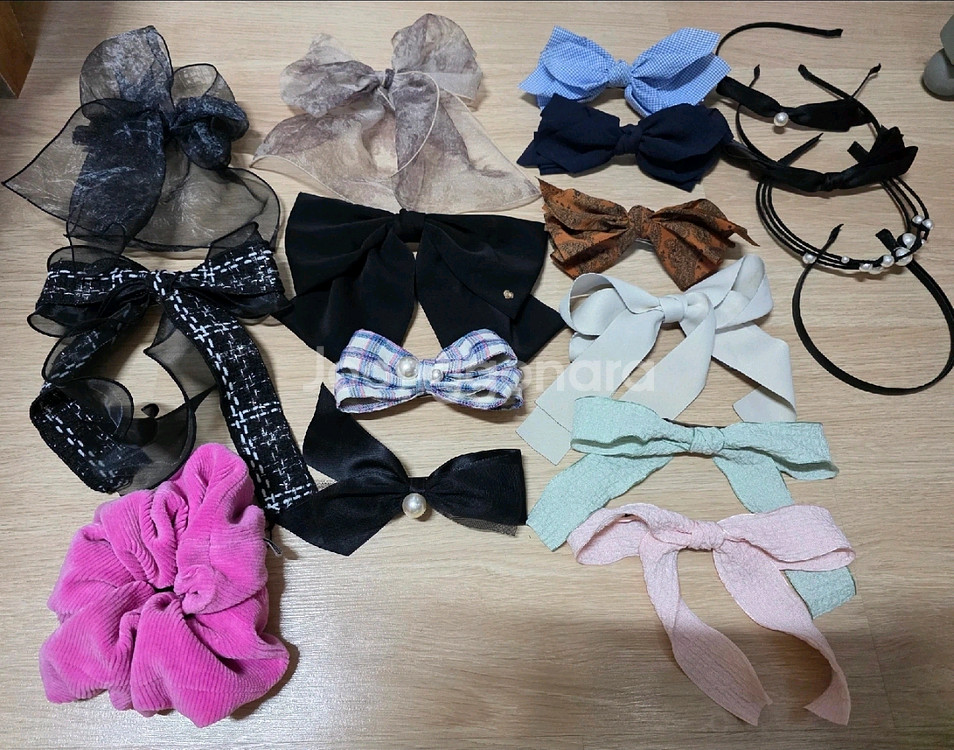 여성용 리본핀 머리띠 세트--0