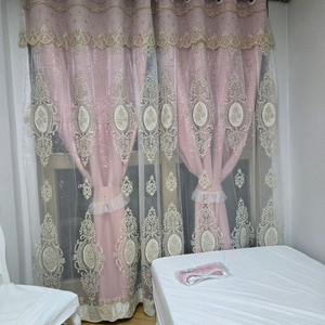 핑크 화려한 레이스 자수 이중 커튼 대. 커튼봉 포함