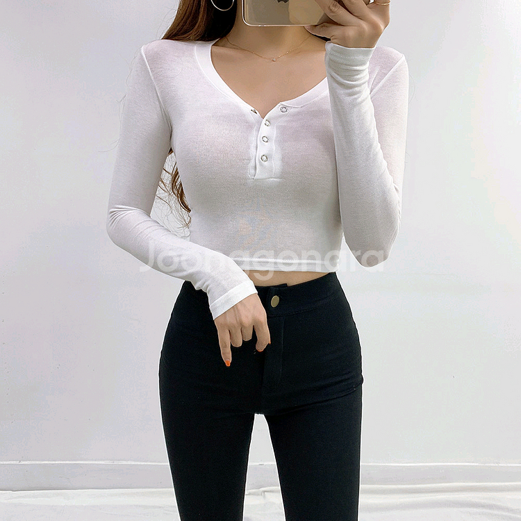 새상품 버튼 티셔츠 긴팔버젼 슬림티--0