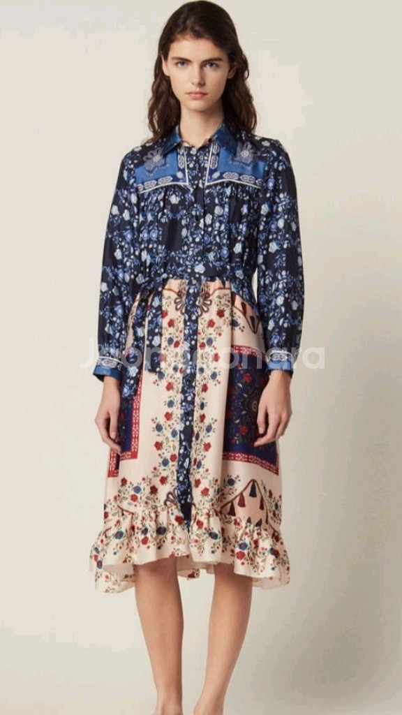 산드로 프린트 실크 원피스--7