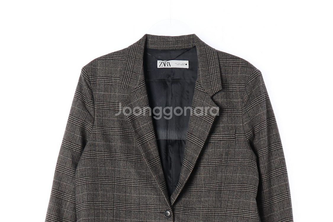 [L]자라 브라운 체크 울 자켓 블레이저 싱글브레스티드재킷--1