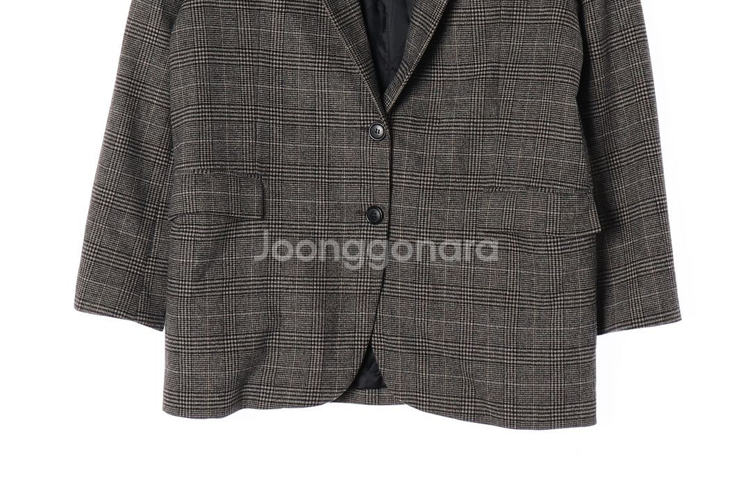 [L]자라 브라운 체크 울 자켓 블레이저 싱글브레스티드재킷--2