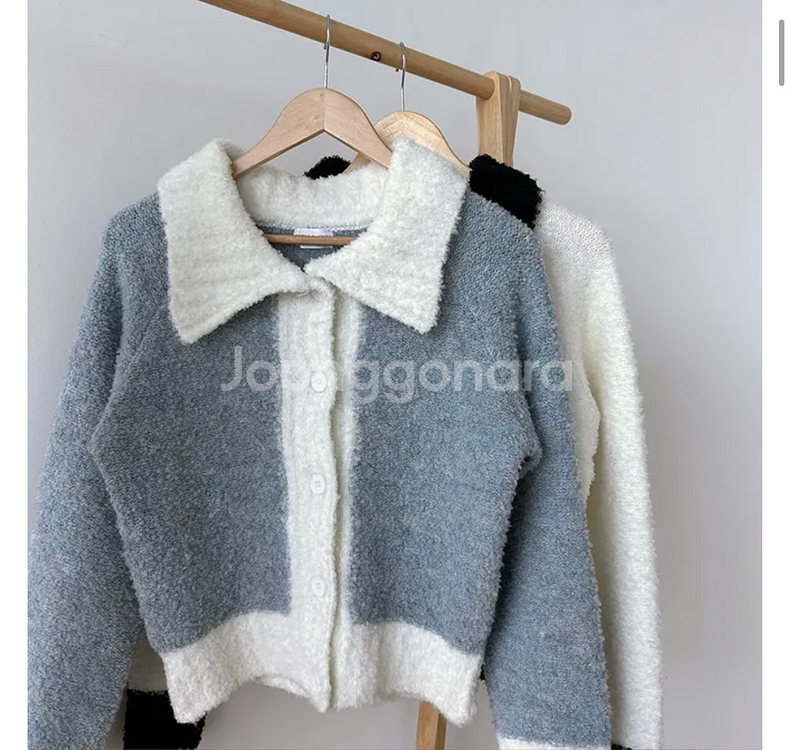 리리앤코 울 부클 배색 카라 니트 가디건 (새상품)--5