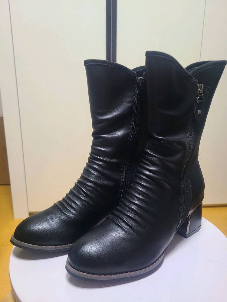 블랙 주름 미들 부츠 235mm--0