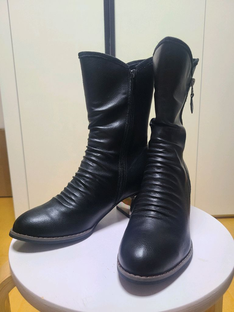 블랙 주름 미들 부츠 235mm--2