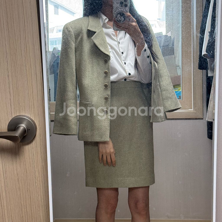 금명이 취업룩 민트 정장 셋업 투피스 자켓 스커트 세트--0