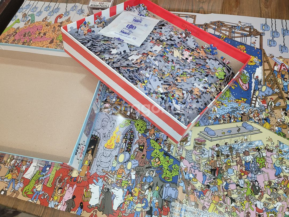 1000피스 직소퍼즐+108명작 월리를 찾아라 가족 게임 보드게임--1