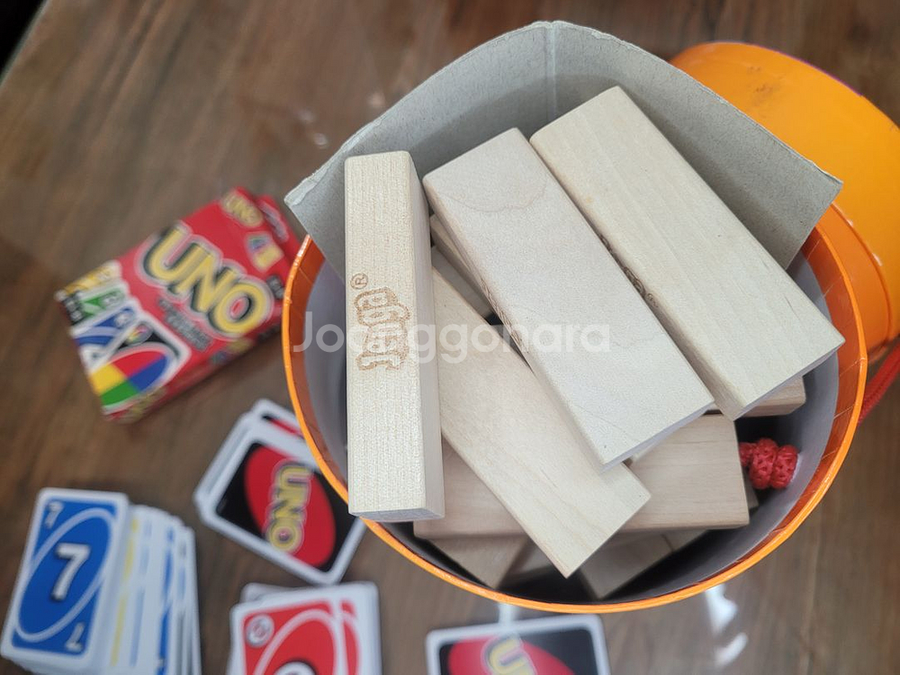 젠가Jenga+우노Uno 블럭 패밀리 가족 원목 카드 게임 보드--1