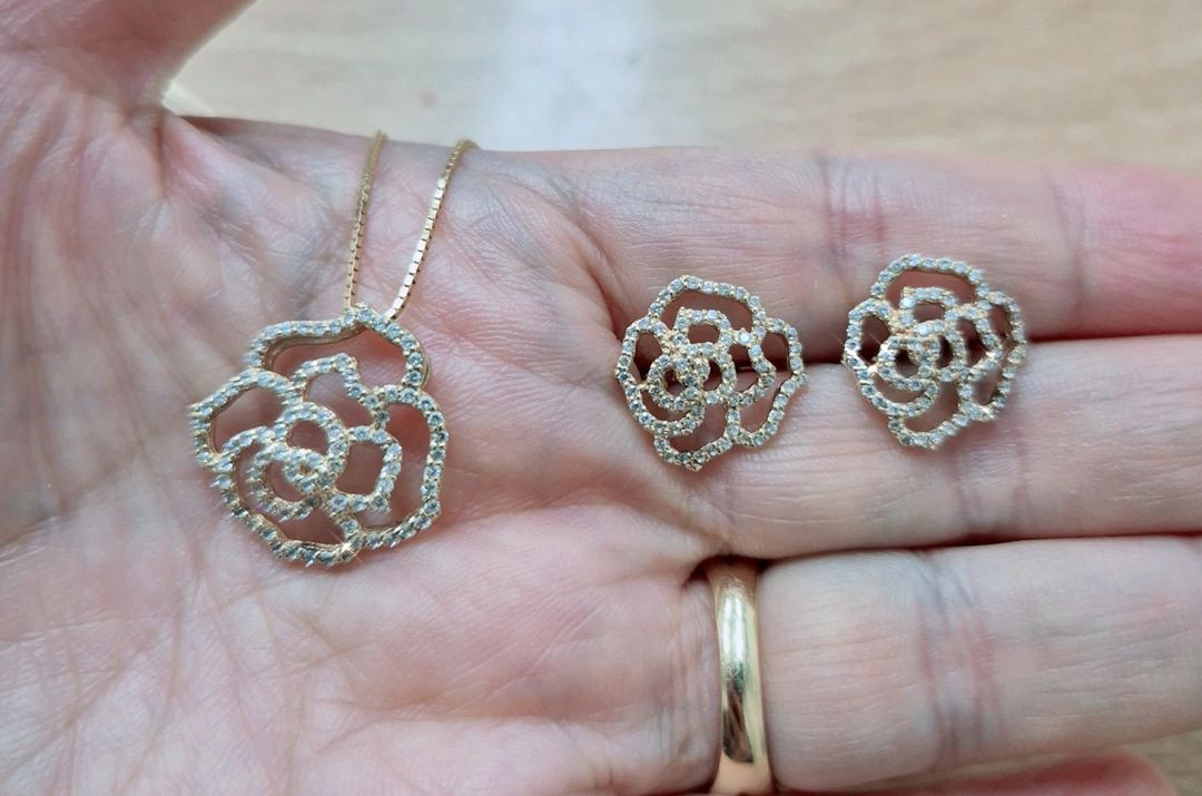 14k 옐로골드 골저스 장미 펜던트 귀걸이세트(1.123돈) 이미지