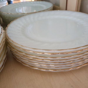 빈티지 앵커호킹 Anchor Hocking 밀크 글라스 접시 골든 쉘 Golden Shell 이미지