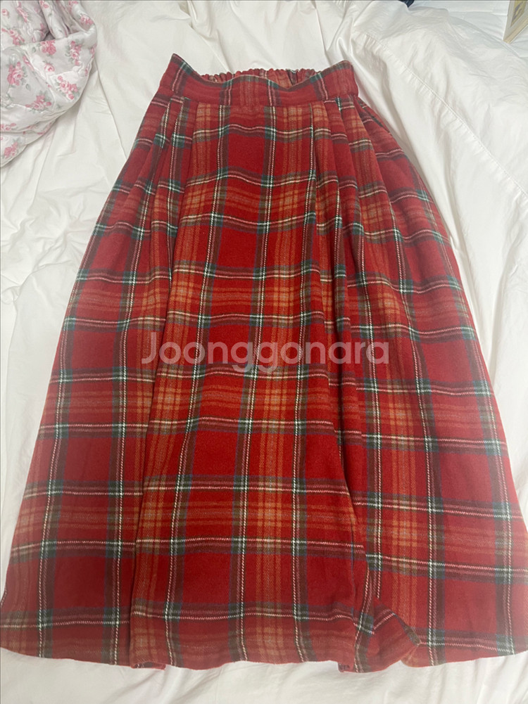 플리츠 체크 패턴 롱스커트--0