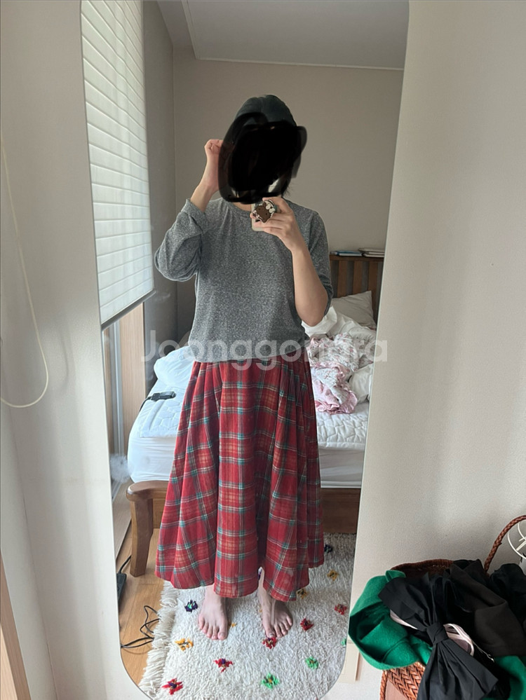 플리츠 체크 패턴 롱스커트--5