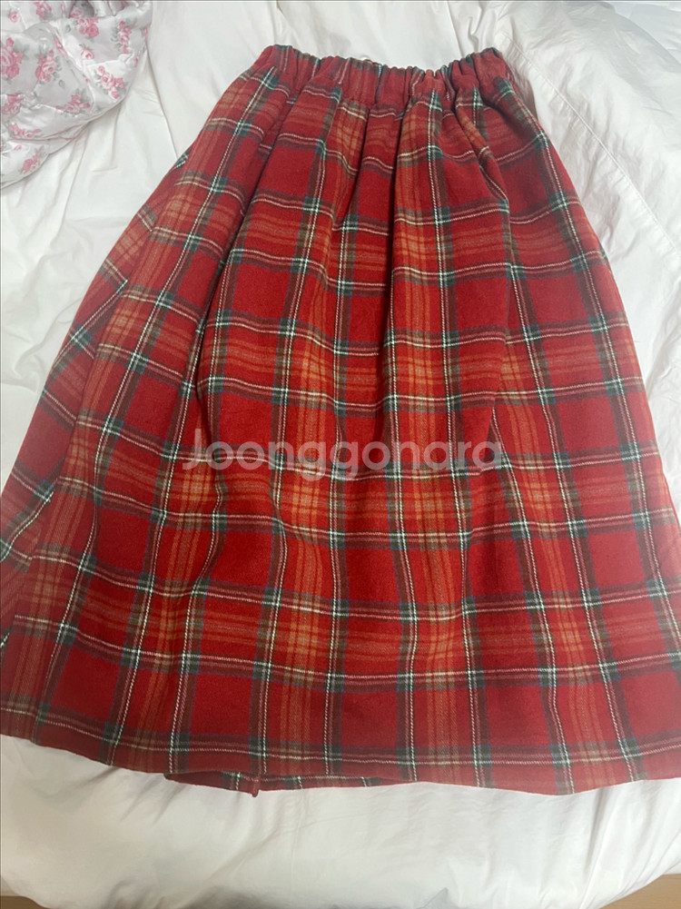 플리츠 체크 패턴 롱스커트--1