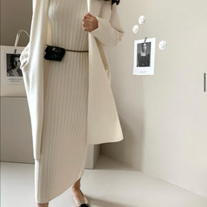데일리룩 르캐시슬림롱니트원피스 아이보리M