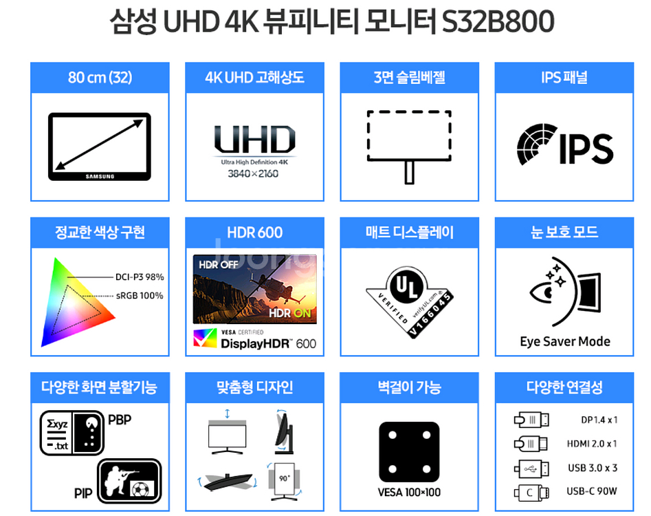 삼성 32인치 4K UHD IPS 뷰피니티 S8 S32B800 모니터--5
