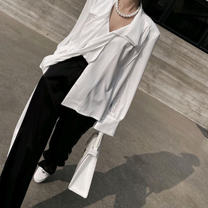 르망 타이 블라우스 화이트 실크 셔츠 오피스 수입의류