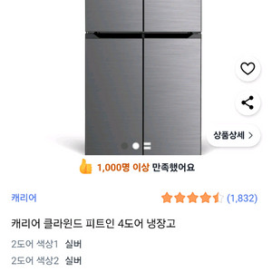 캐리어 클라윈드 4도어 냉장고 KRNF427SPH1