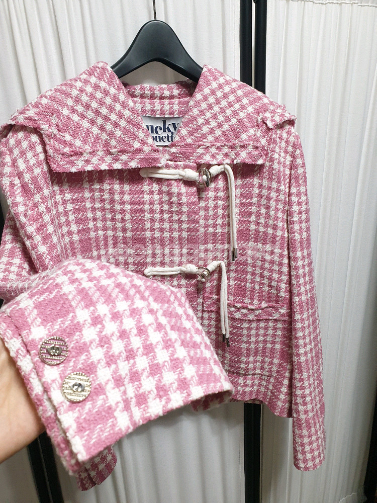 럭키슈에뜨 토글 체크 트위드 자켓/38--1